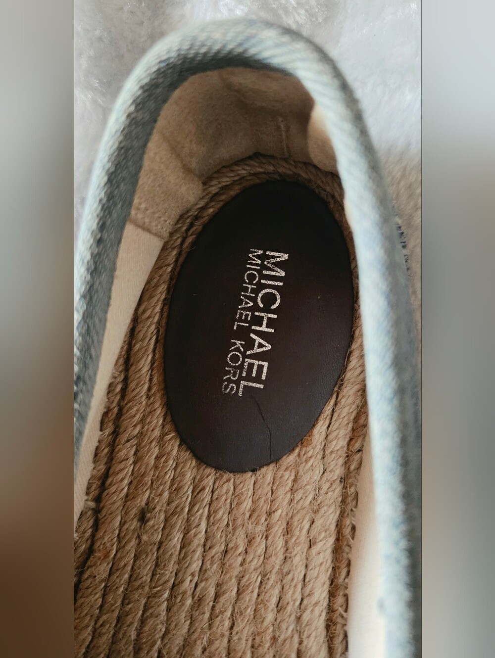 Michael Kors Gray Canvas Espadrilles with Green Leaf Bead Embroidery - Picture 4 of 5